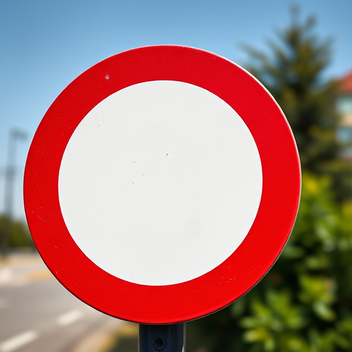 Create a high-resolution image of a no entry sign with a plain white circle and a bold red outline, using a Canon EOS R5, aperture f/5.6, shutter speed 1/125 sec, ISO 100, taken at eye level in bright daylight.