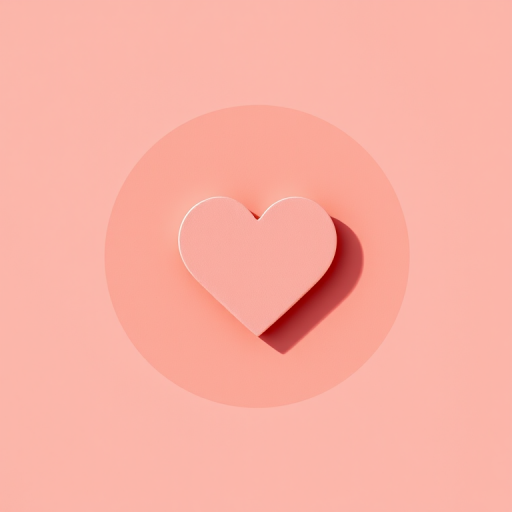 Create an image of a simple heart icon centered in a circular background with a soft coral color using a DSLR camera with a 50mm lens at f/2.8, ISO 100, and natural lighting to enhance image quality.