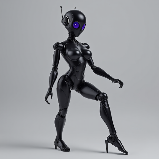 black robot , sexy legs, robot legs, robot breasts