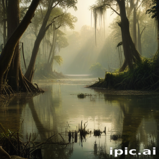 Serene Morning Light Filtering Through Trees by a Tranquil River