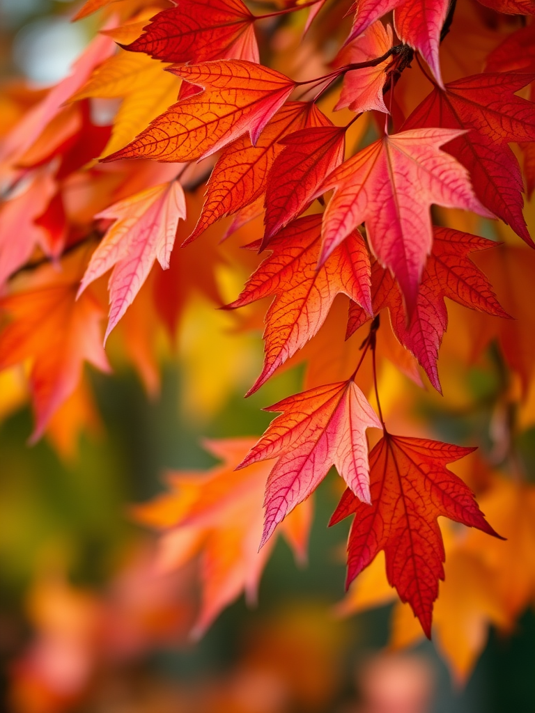 Regenerate an image of vibrant autumn leaves with a soft bokeh background, shot at f/2.8, ISO 200, 50mm lens, in a close-up view using a DSLR camera for enhanced clarity and detail.