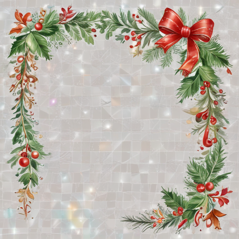 Festive Holiday Frame with Greenery, Berries, and a Red Bow Decoration