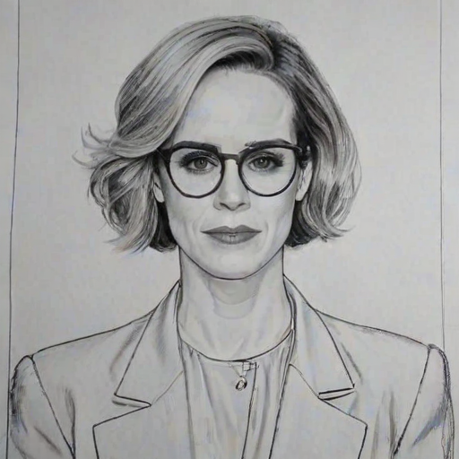 Beauteous Sarah Paulson, pencil sketch, portrait of Exquisite woman 1926s in glasses, hair style beatnik, outline, clear lines, fine lines, 8k
