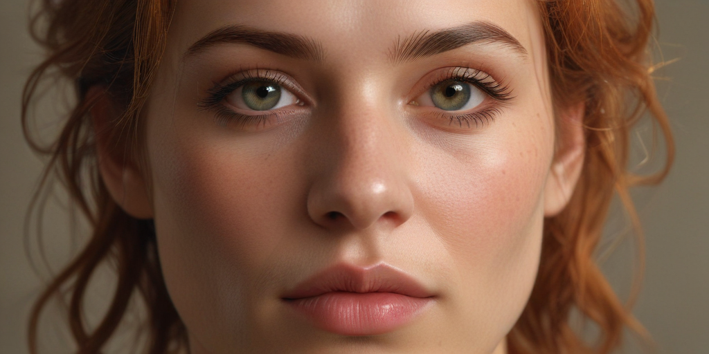 Close-Up Portrait of a Young Woman with Striking Green Eyes and Freckles