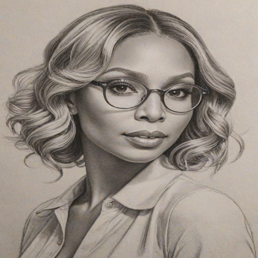 Enticing Tamar Braxton, pencil sketch, portrait of Radiant woman 1933s in glasses, hair style beatnik, outline, clear lines, fine lines, 8k