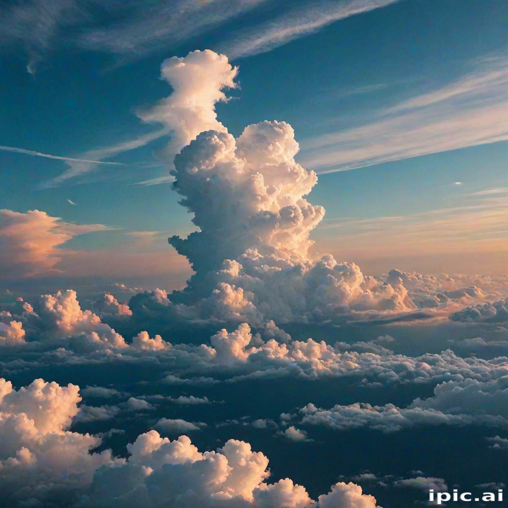 Majestic Towering Clouds Illuminated by the Warm Glow of Sunset.