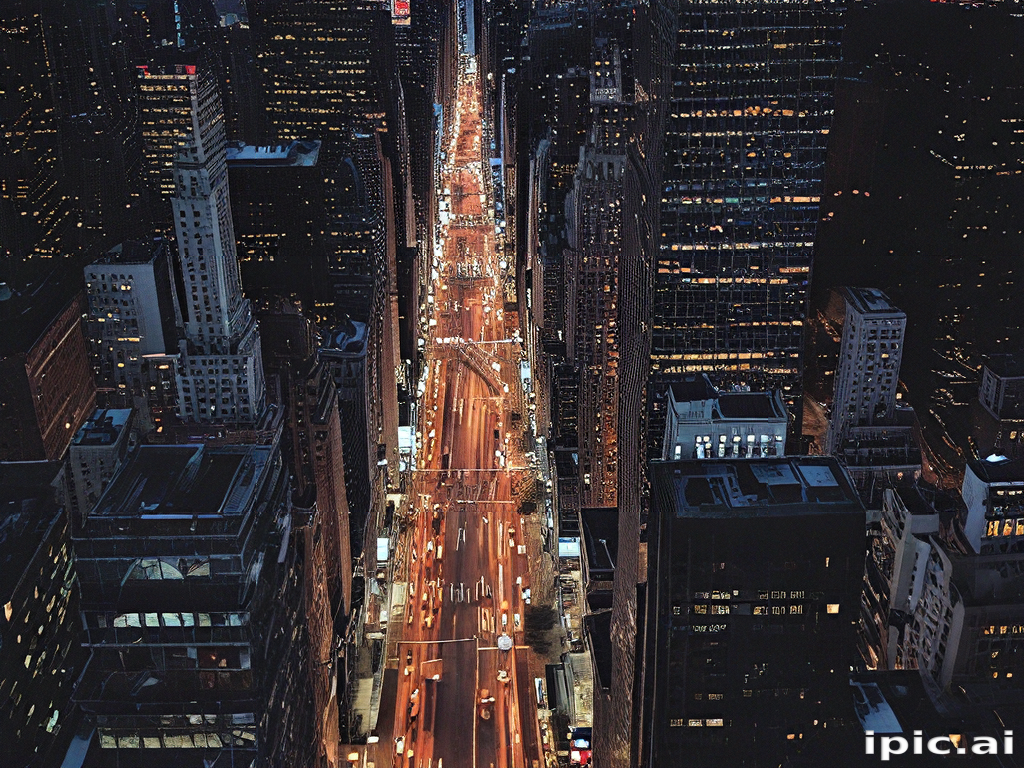 Stunning Aerial View of a Bustling City Street at Night