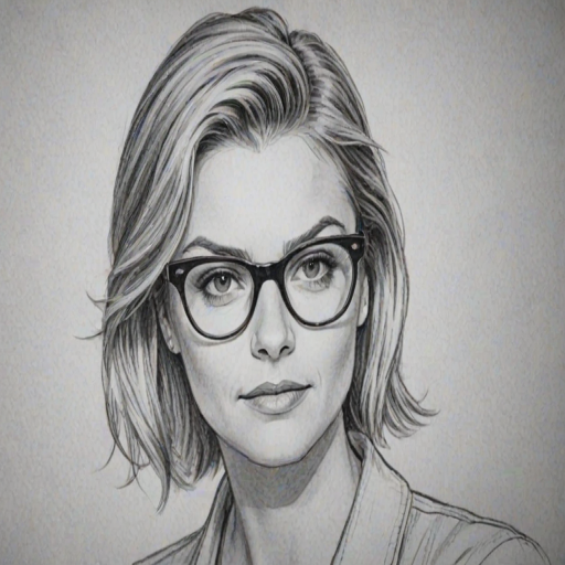 Comely Eliza Coupe, pencil sketch, portrait of Comely woman 1949s in glasses, hair style beatnik, outline, clear lines, fine lines, 8k