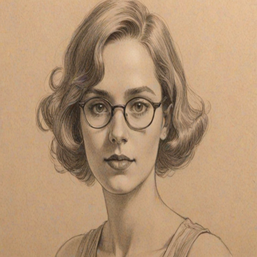 Magnificent Eli Goree, pencil sketch, portrait of Comely woman 1926s in glasses, hair style beatnik, outline, clear lines, fine lines, 8k