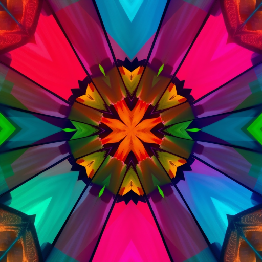 Generate an abstract geometric pattern with vibrant colors and sharp lines, captured with a Canon EOS R5, 50mm lens, f/1.8 aperture, ISO 100, soft diffused lighting and overhead view for enhanced depth and clarity.