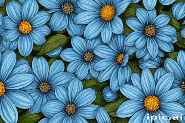 A Vibrant Display of Blue Flowers with Bright Yellow Centers and Green ...