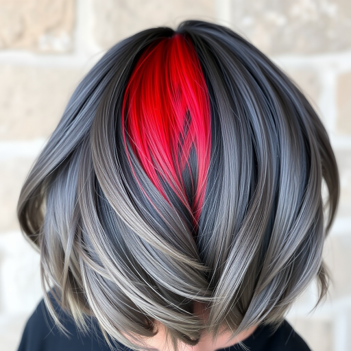 Volcanic ash grey ombre fades into smoldering crimson tips, textured to resemble cooling lava flows with obsidian black accents, exuding raw power