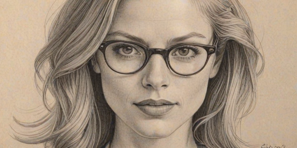 Magnificent Claire Coffee, pencil sketch, portrait of Exquisite woman 1924s in glasses, hair style beatnik, outline, clear lines, fine lines, 8k