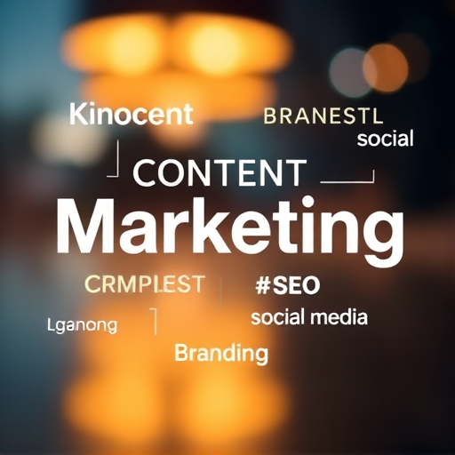 Create a high-resolution image depicting the concept of digital marketing with elements like content marketing, SEO, branding, and social media in a blurred background, captured using a Canon EOS R5, 50mm f/1.2 lens, at f/2.8, ISO 100, with a shallow depth of field and a soft focus effect to enhance clarity on the text elements.