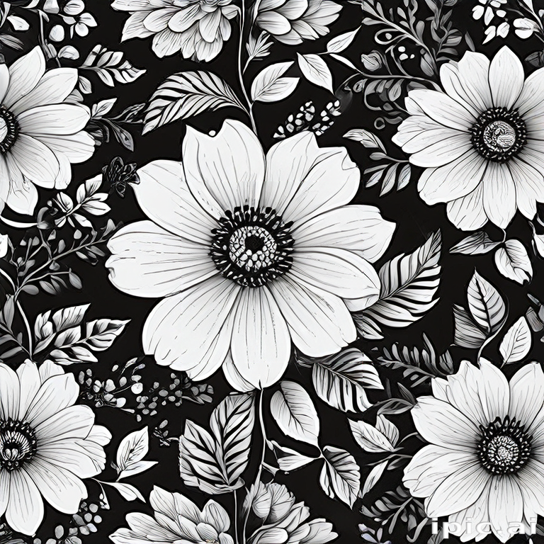 Elegant Black and White Floral Pattern Featuring Beautiful Anemone ...