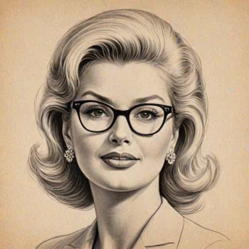 Pleasing Ivana Trump, pencil sketch, portrait of Appealing woman 1947s in glasses, hair style beatnik, outline, clear lines, fine lines, 8k