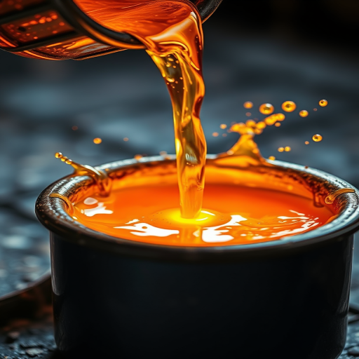 Pouring molten gold into a container, featuring dramatic lighting and splashes, macro shot, f/2.8 aperture, 1/60 sec shutter speed, ISO 100, DSLR camera, focused on texture and reflections.