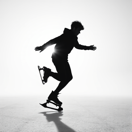 A dynamic silhouette of a person skating, captured in sharp focus, with a wide-angle lens at f/8 aperture, ISO 100, shutter speed 1/500s, using a DSLR camera on a clean white background.
