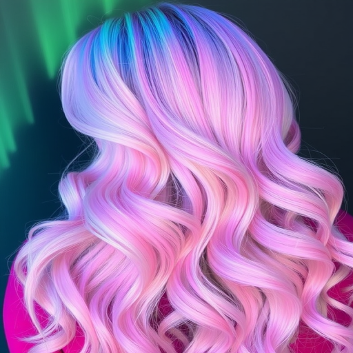 Mesmerizing holographic hair color shifting between pastel hues, styled in mermaid waves called "Aurora Dreams" capturing the ethereal beauty of northern lights