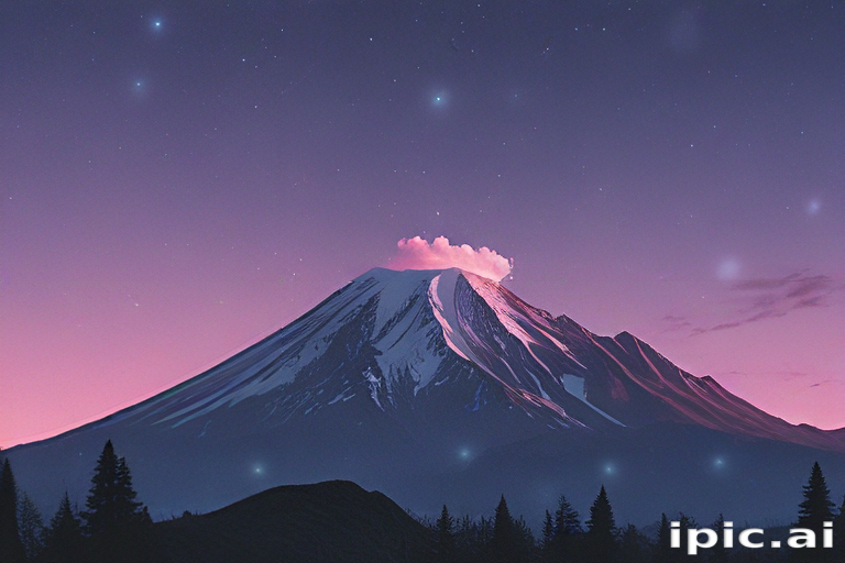 Majestic Mountain Peaks Under a Starry Sky at Twilight's Embrace.
