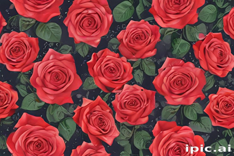 Vibrant Red Roses Surrounded by Lush Green Leaves with Water Droplets