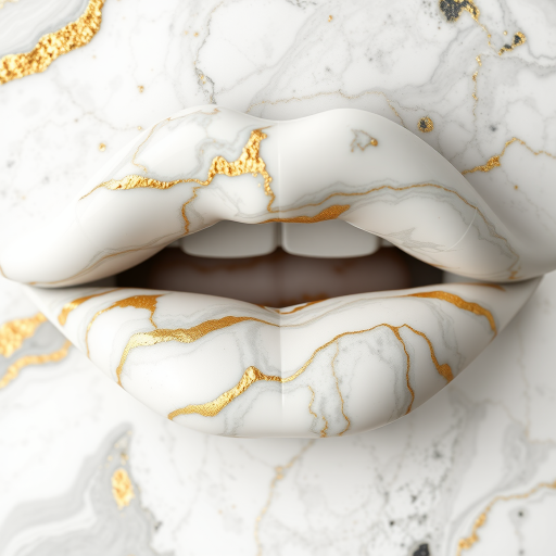 Elegant marble lips with swirling patterns of white, gray, and gold, reminiscent of luxurious stone surfaces and exuding timeless sophistication