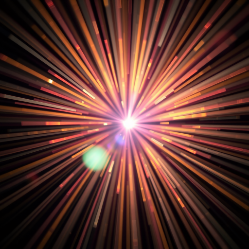 Create a vibrant burst of light with radiant beams radiating outward, shot in high resolution using a DSLR camera, aperture f/8, ISO 100, with a shallow depth of field and a macro lens to enhance detail and color saturation.