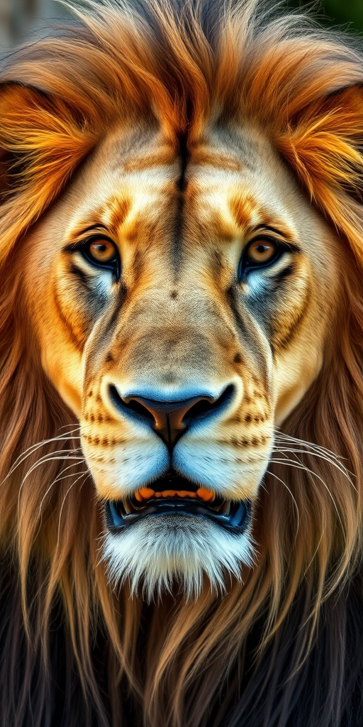 A close-up portrait of a majestic lion with a strong focus on its face and flowing mane, captured in natural daylight using a DSLR camera at f/2.8, ISO 200, 1/500 sec, with a shallow depth of field and a slightly blurred background to enhance detail and clarity.