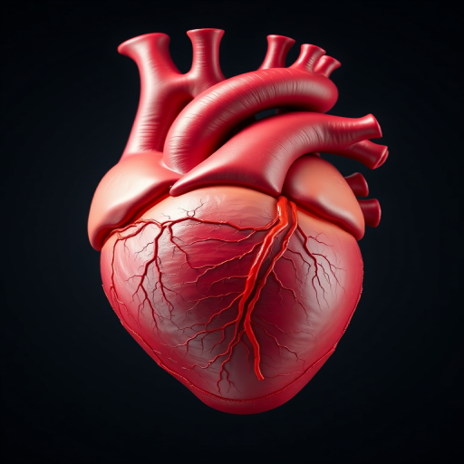 highly detailed anatomical illustration of a human heart, 50mm lens, f/8 aperture, ISO 100, studio lighting, realistic style, digital render