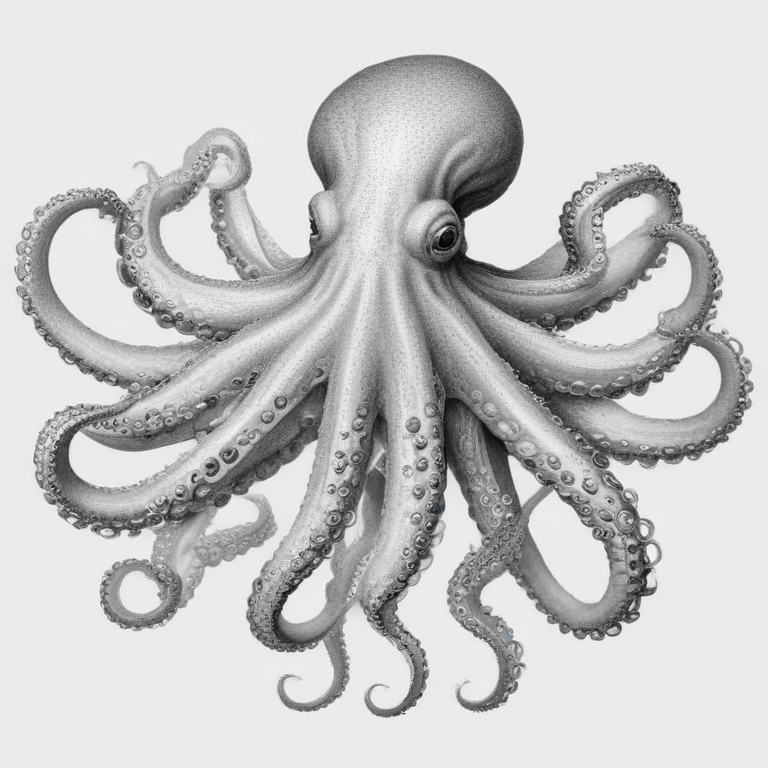 Intricate Black and White Illustration of a Majestic Octopus with ...