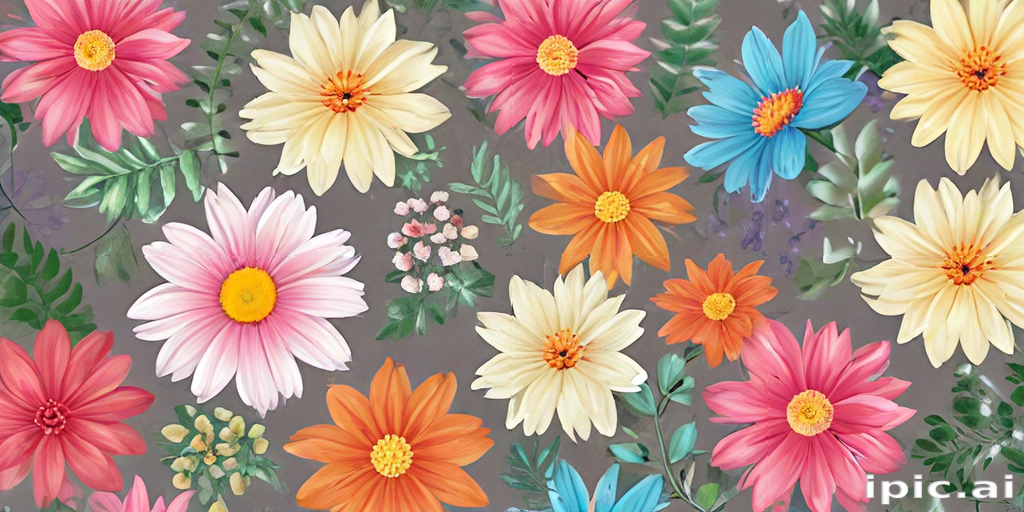 A Vibrant Floral Pattern Featuring Various Colorful Flowers and Greenery.