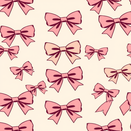 Create a repeating pattern of various bows in shades of pink and cream on a light beige background. The bows should have a hand-drawn or sketched appearance, with some bows being larger and others smaller, arranged in a balanced and aesthetically pleasing manner.