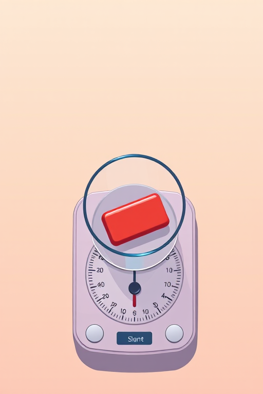 create a digital illustration of a weighing scale with a circular container holding a red object on it, use a 50mm lens, f/8 aperture, ISO 100, soft lighting, top-down view, vector style, high resolution