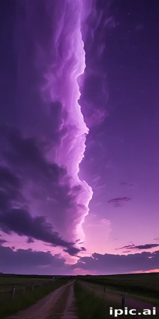 Majestic Purple Clouds Illuminating the Evening Sky Over a Serene Pathway