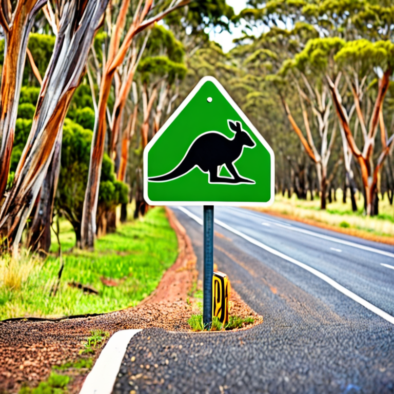Rural road in australia with kangaroo sign