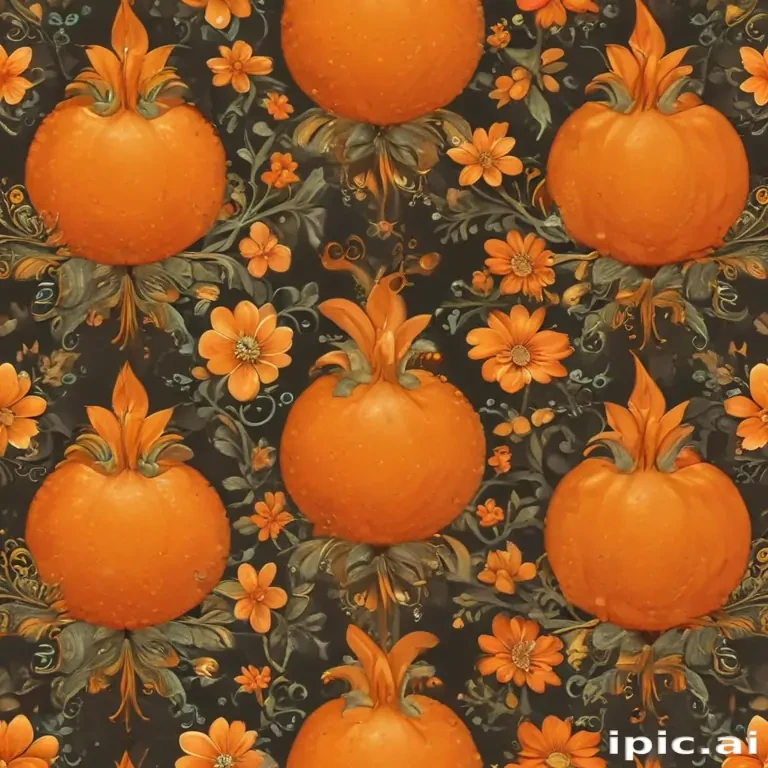 Vibrant Orange Pumpkins and Flowers Creating a Whimsical Autumn Pattern