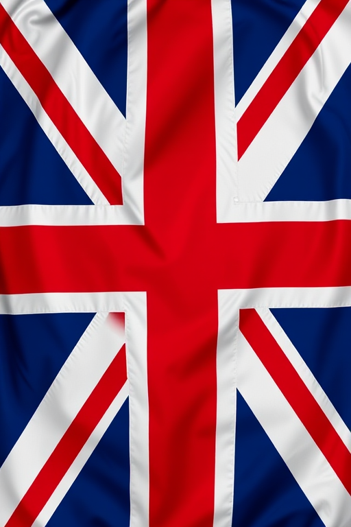 Design a high-resolution image of the Union Jack flag with crisp colors, using a DSLR camera at 50mm focal length, aperture f/2.8, ISO 100, in a straight-on view with soft lighting for enhanced vibrancy.