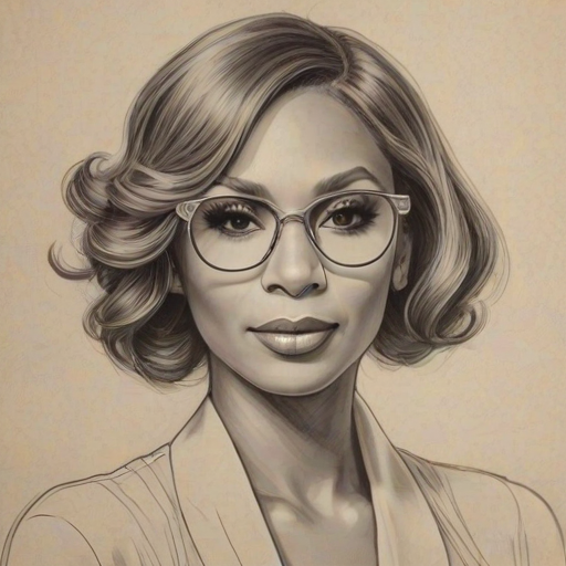 Fascinating Tamar Braxton, pencil sketch, portrait of Elegant woman 1927s in glasses, hair style beatnik, outline, clear lines, fine lines, 8k