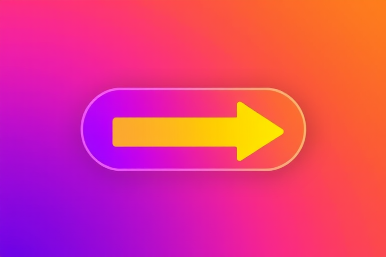 Create a vibrant gradient button with a smooth transition from purple to orange, featuring a bold yellow arrow pointing right, captured with a Canon EOS 5D Mark IV, 50mm lens, aperture f/2.8, ISO 100, in natural light for enhanced color clarity.