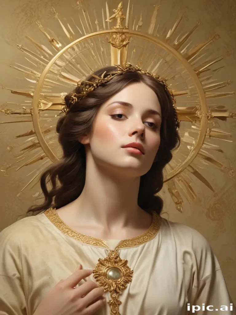 Radiant Portrait of a Serene Woman Surrounded by Golden Halo Light
