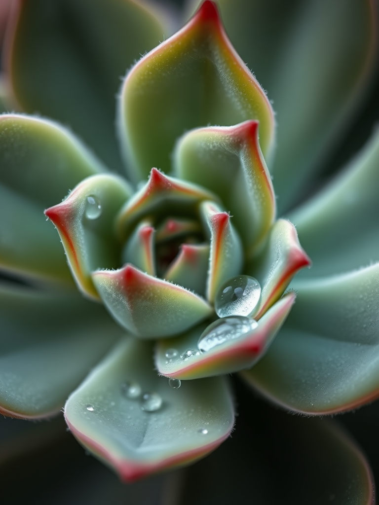 high-resolution macro shot of a succulent with dewdrops on its leaves, focusing on the intricate details and textures, natural lighting, aperture f/2.8, shutter speed 1/125s, ISO 200, DSLR camera with a macro lens