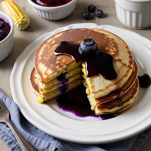 fresh corn pancakes with blueberry sauce