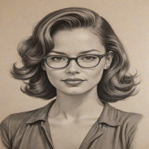 Delightful Heather Hemmens, pencil sketch, portrait of Enticing woman 1946s in glasses, hair style beatnik, outline, clear lines, fine lines, 8k