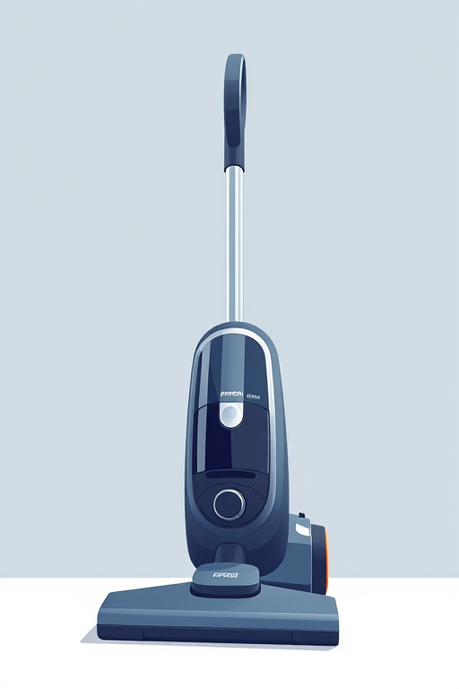 Regenerate a clean and modern illustration of a vacuum cleaner with a focus on minimalism, using a digital art style, shot from a slightly elevated angle to showcase the design, with a high resolution of 300 DPI, 50mm lens, f/8 aperture for depth of field.