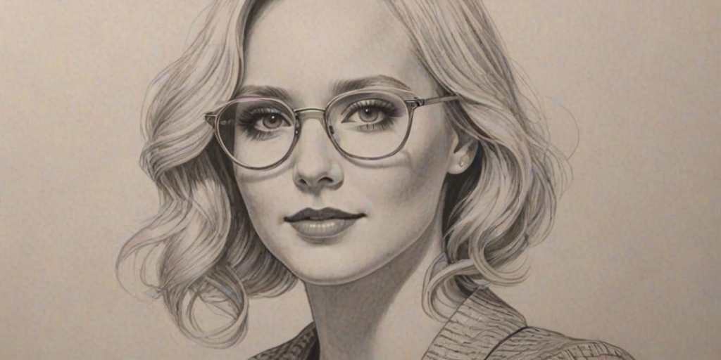 Wonderful Candice Accola, pencil sketch, portrait of Dazzling woman 1929s in glasses, hair style beatnik, outline, clear lines, fine lines, 8k