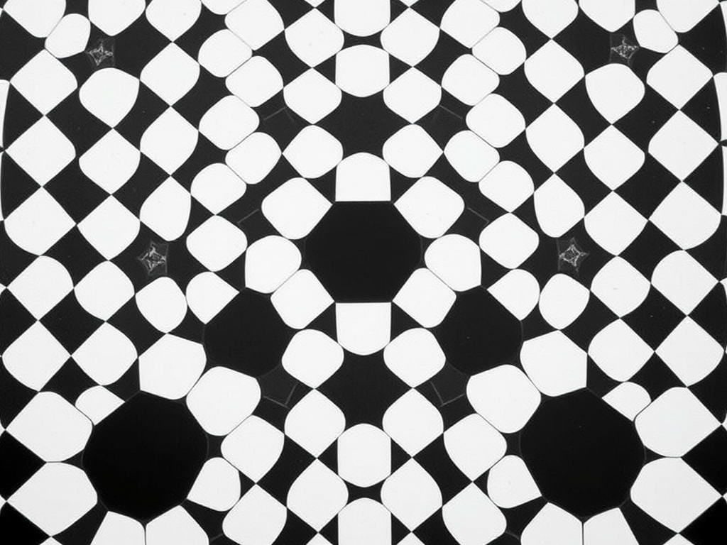high contrast black and white checkerboard pattern, symmetrical design, 50mm lens, aperture f/8, ISO 100, shot from a top-down view with even lighting, digital camera