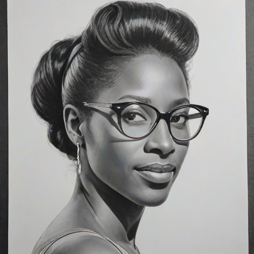 Attractive Rutina Wesley, pencil sketch, portrait of Fascinating woman 1950s in glasses, hair style beatnik, outline, clear lines, fine lines, 8k