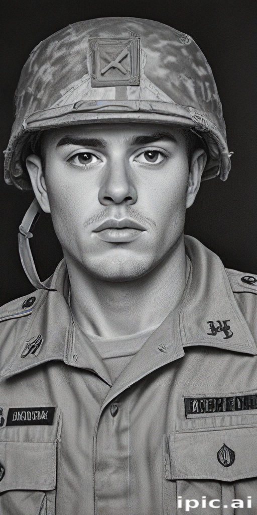 A Portrait of a Young Soldier in Military Uniform with Determined ...