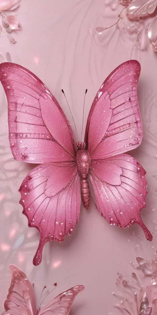 glitter pink butterfly wallpaper