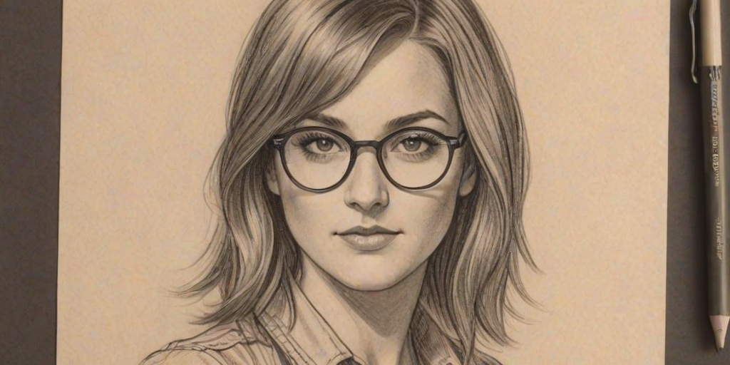Ravishing Scout Taylor-Compton, pencil sketch, portrait of Charming woman 1933s in glasses, hair style beatnik, outline, clear lines, fine lines, 8k